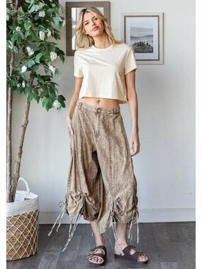 Mineral Washed XL Lightweight Jogger Pants Crop Beachy Boho Wide Leg Baggy